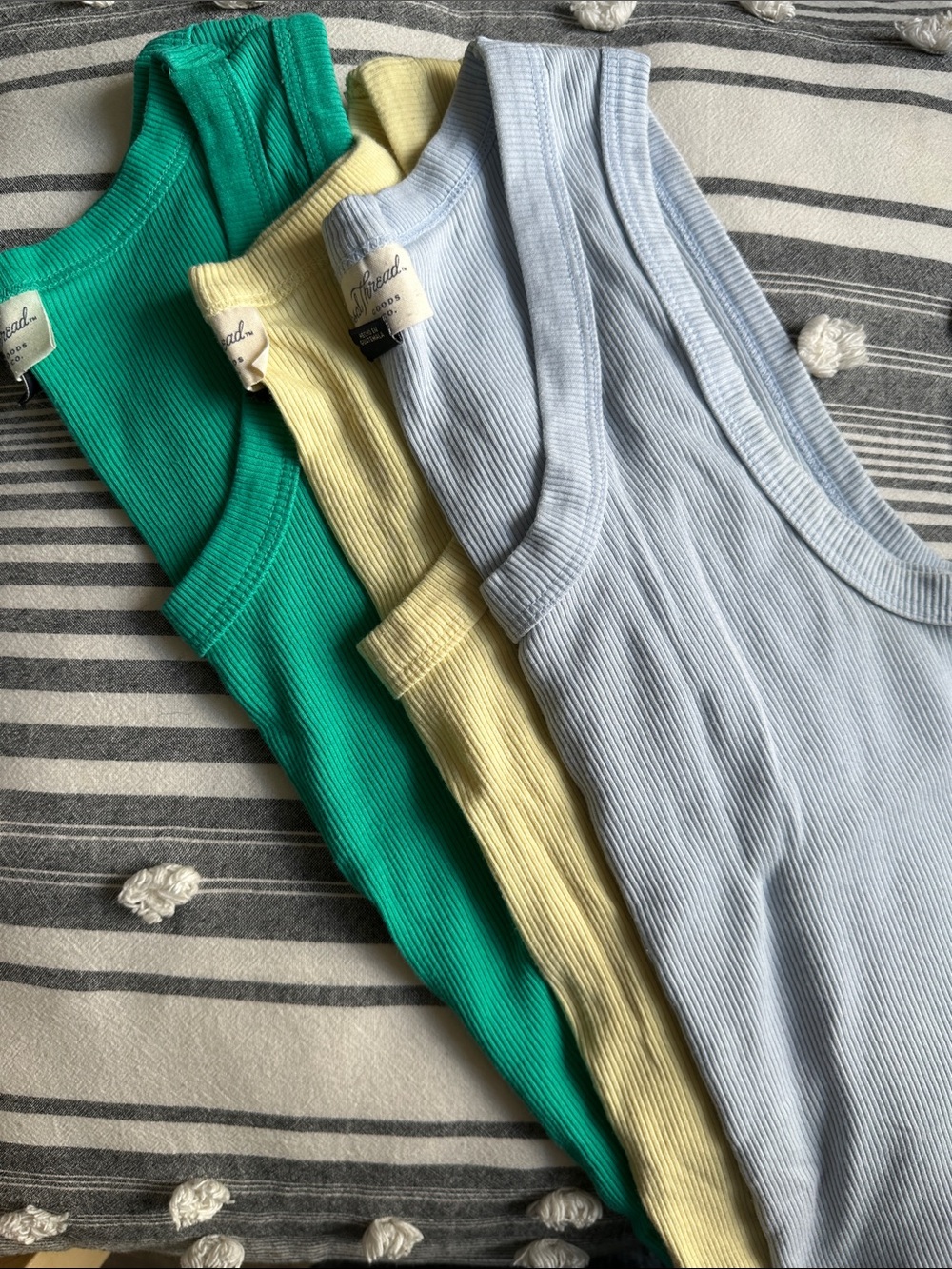 Universal Thread Ribbed Tank Trio in Green, Yellow, and Light Blue